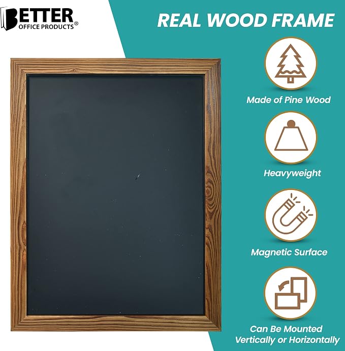 Better Office Products Magnetic Wall Chalkboard, Large Size 18" x 24", Rustic - Image 3