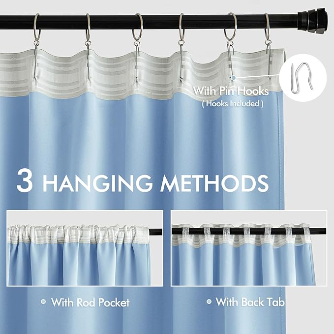 MIULEE Sky Blue Back Tab Blackout Curtains 72 Inches Long 2 Panels Set - Image 3