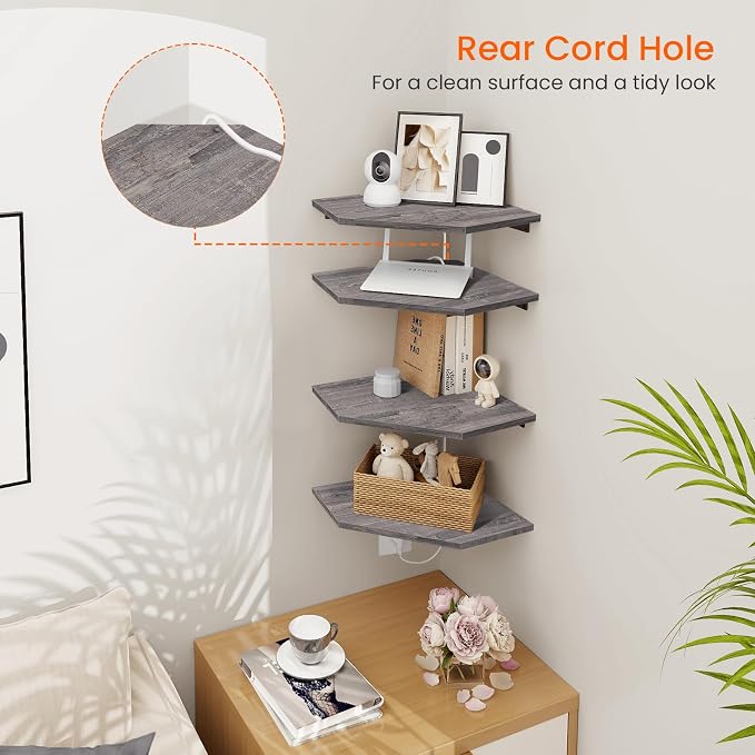 Homode Corner Shelf Wall Mount, Wall Shelf Organizer, Wood Hanging Storage - Image 6