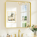 Keonjinn Gold Bathroom Mirror for Over Sink, Large Rounded Rectangle Gold by Keonjinn