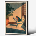 Vintage Japanese Black Framed Wall Art Funny Frog Bathroom Canvas Print Cute by Heltrappe
