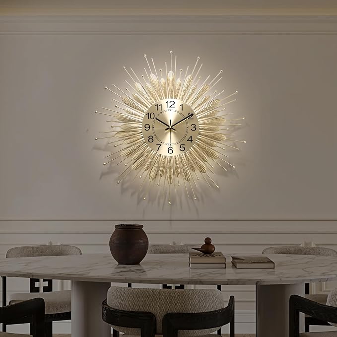 Gold Wall Clock 23 Inch Sunburst，Mid Century Decorative Wall Clocks Battery - Image 5