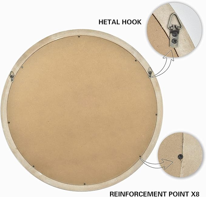 Reflinto 30 Inch Rustic Farmhouse Wooden Round Mirrors - Image 6