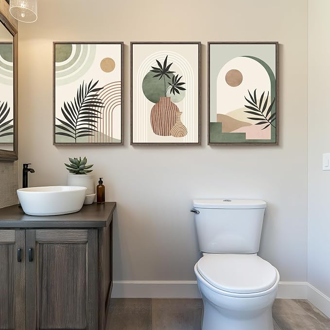 Framed Sage Green Boho Wall Art Bedroom, 3 Piece Neutral Bohemian Botanical - Image 8