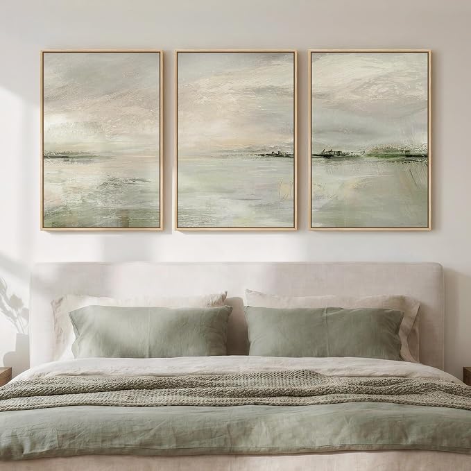 Framed Sage Green Abstract Landscape Wall Art by Cuspin