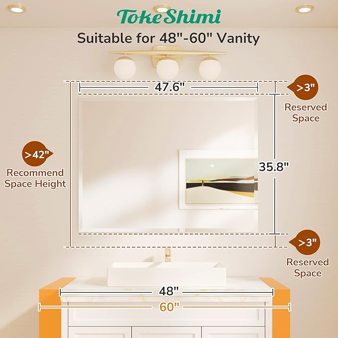 TokeShimi 48x36 Frameless Bathroom Mirror - Image 2