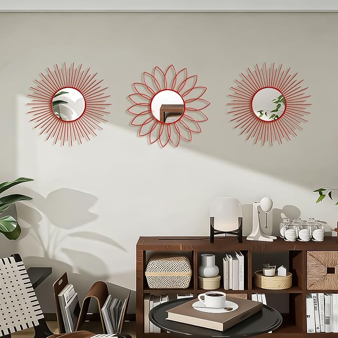 3 Pack Metal Mirrors for Wall Sunburst Wall Mirrors Home Décor Decorative - Image 4