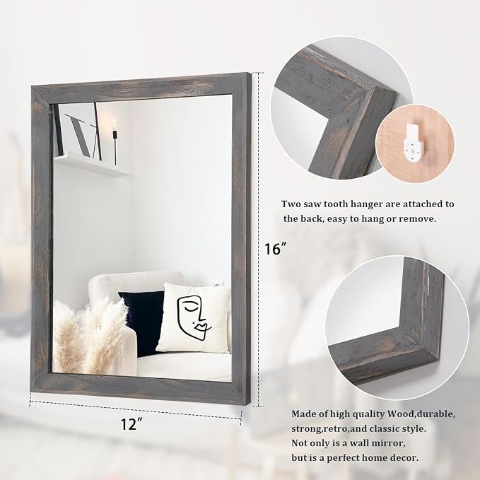 AAZZKANG Wooden Mirror Rectangle Rustic Mirrors - Image 2