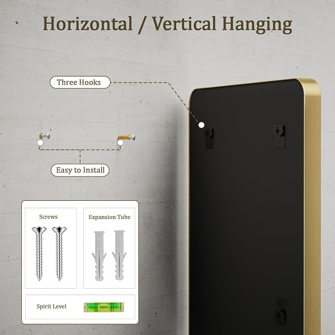 VooBang Bathroom Mirror 30x56 inch, Golg Gorgeous Deep Frame Wall Mirror - Image 5