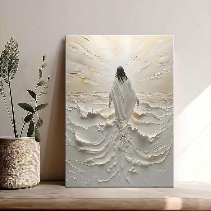 Abstract Jesus Walking on Water Canvas Wall Art Christian Spiritual Wall Decor - Image 3