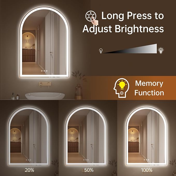 Arched Bathroom Mirror with Lights 28"x40"- Frameless LED Mirror - Image 3