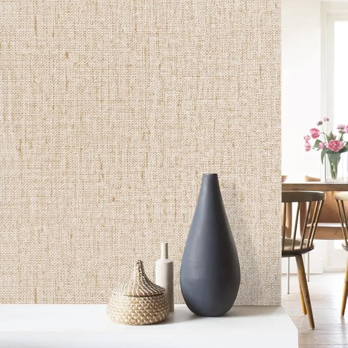 Beige Grasscloth Peel and Stick Wallpaper Textured Contact Paper 15.7inch x - Image 7