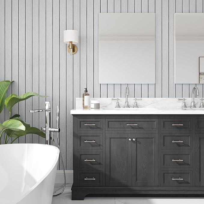 VEELIKE Light Grey Wood Slat Wall Panel Peel and Stick Wood Wall Panels - Image 3