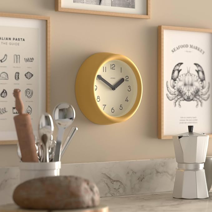 JONES CLOCKS® Fuze wall Clock | Small Round Clock | Yellow | Playful Modern - Image 4