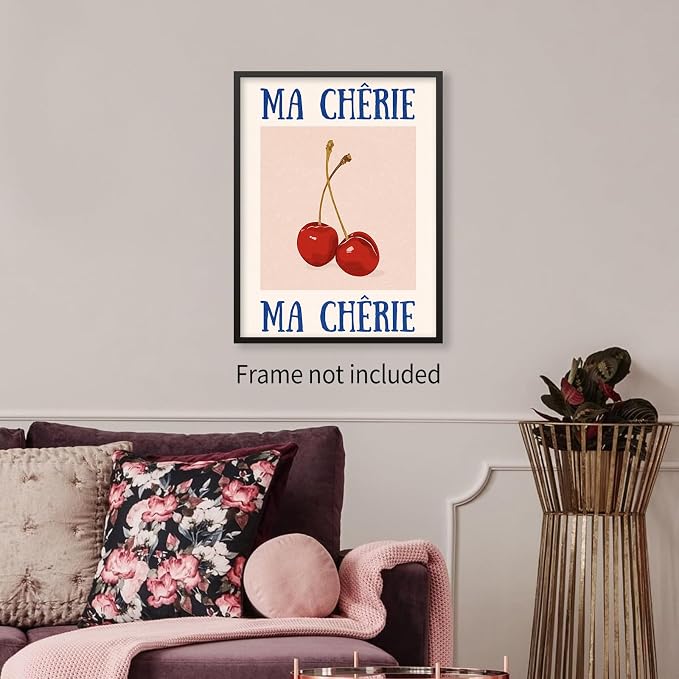 jkahh Funky Cherry Wall Art Vintage Red Blue Aesthetic Poster Trendy Ma Cherie - Image 3