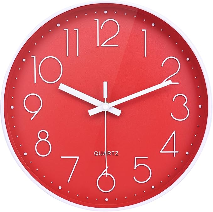 Red Wall Clock 12 Inch Silent Non-Ticking Modern Quartz Wall Clocks Battery by HorizentWallClock