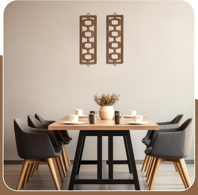 CroBlissful 2 Pcs Mid Century Modern Wall Art Wood Mid Century Elegance Decor - Image 6