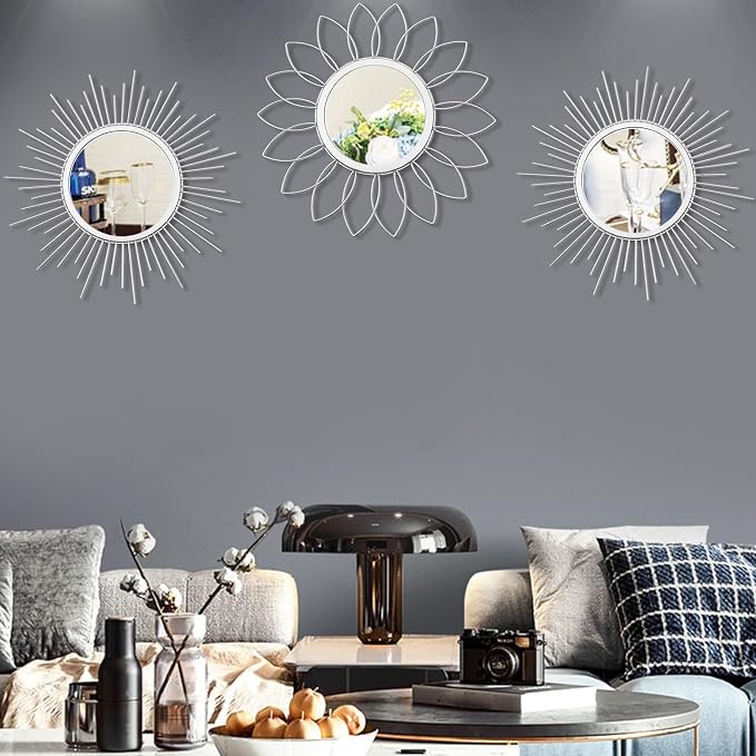 3 Pack Metal Mirrors for Wall Sunburst Wall Mirrors Home Décor Decorative - Image 2