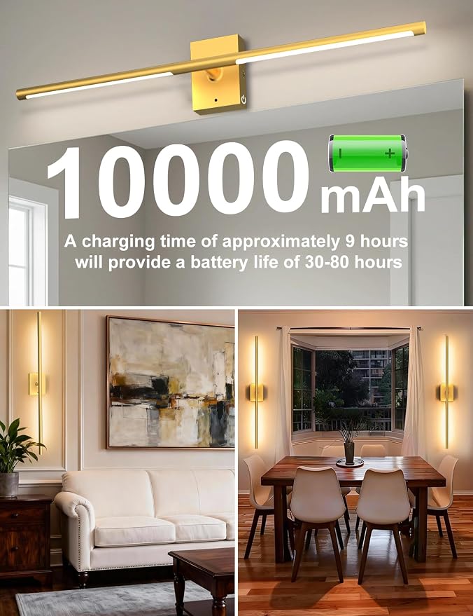 Battery Operated Wall Sconces Set of 2: 10000mAh Rechargeable Wall Lights - Image 7