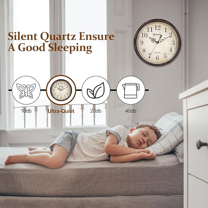 Geevon Retro Silent 12 Inch Wall Clock Non Ticking, Rustic Vintage Clock Quartz - Image 2
