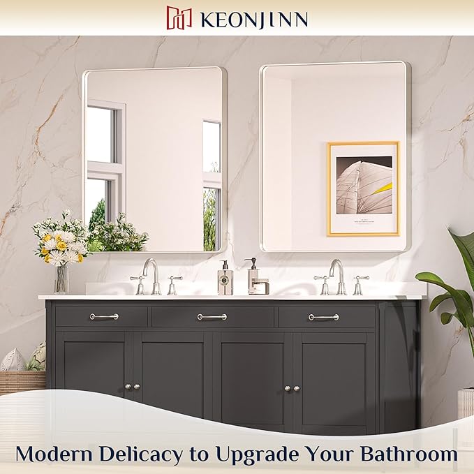 Keonjinn 30 x 36 Brushed Nickel Bathroom Mirrors - Image 2