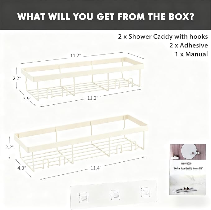 Moforoco Shower Caddy Shelf Organizer Rack, Self Adhesive Black Bathroom - Image 2