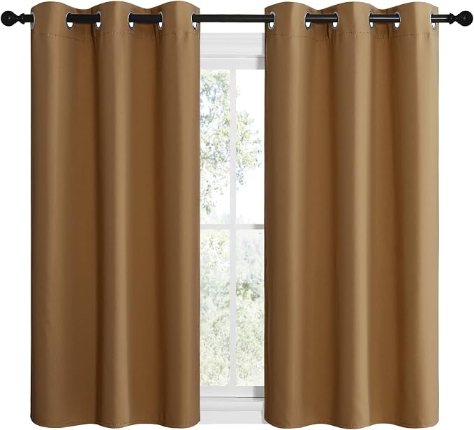 NICETOWN Gold Brown Sleek Blackout Curtains 48 inches Length - Image 2
