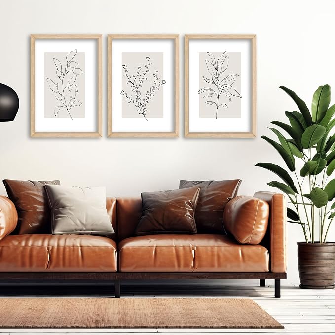 YWJKWLGS Neutral Botanical Prints Framed Wall Art Decor 16x24 Inch Set of 3 - Image 5