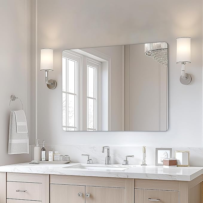 USHOWER 40x30 Inch Large Frameless Bathroom Mirror, Rectangle Wall Vanity Mirror by USHOWER