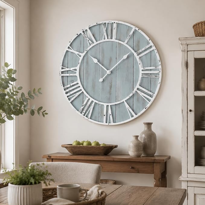 Quelay 30 Inch Coastal Wall Clock, Quiet Ticking Battery Operated, Rustic Retro - Image 4