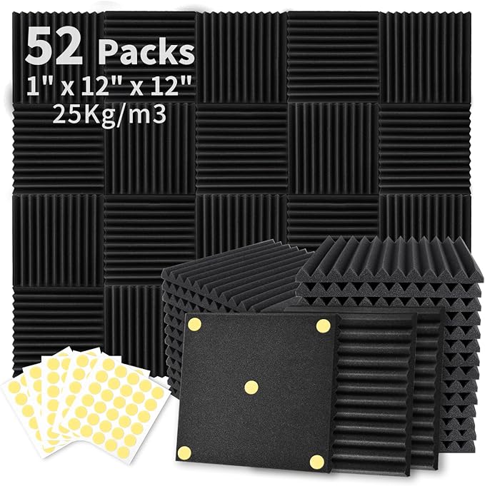 Focusound 52 Pack Acoustic Foam Panels 1" x 12" x 12" Sound Proof Foam Panles by Focusound