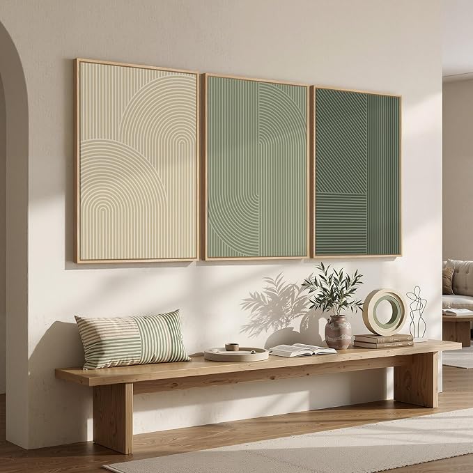 Large Framed Green and Neutral Beige Abstract Wall Art - Image 4
