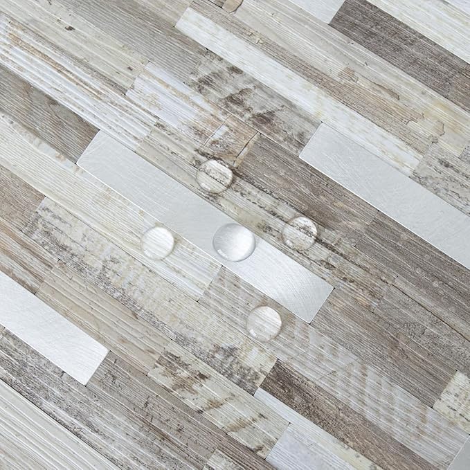 AULIGET 20 Sheets Peel and Stick Backsplash, Coffee & Brown Wood Look PVC Mixed - Image 3