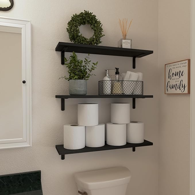 WOPITUES Wood Floating Shelves Set of 6, 24 inch Long Floating Shelves - Image 4