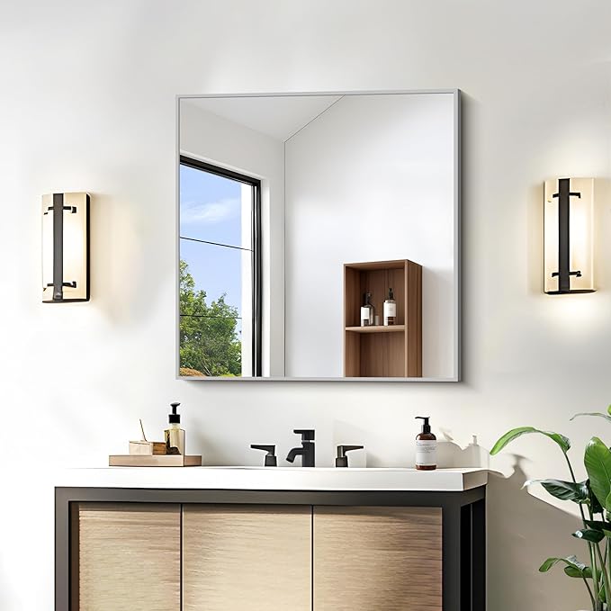 KOCUUY Silver Framed Mirror, HD Tempered Glass, Anti-Rust Frame, Modern Design by KOCUUY