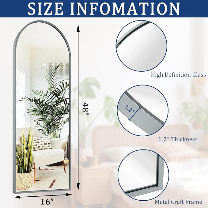 Arch Full Length Wall Mirror, Metal Aluminum Frame Modern Simple Home Decor - Image 7