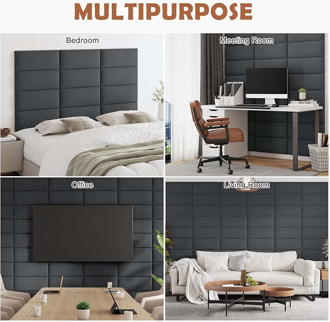 IFNOW Upholstered Wall Mounted Headboard, 3D Soundproof Wall Panels Peel and - Image 6