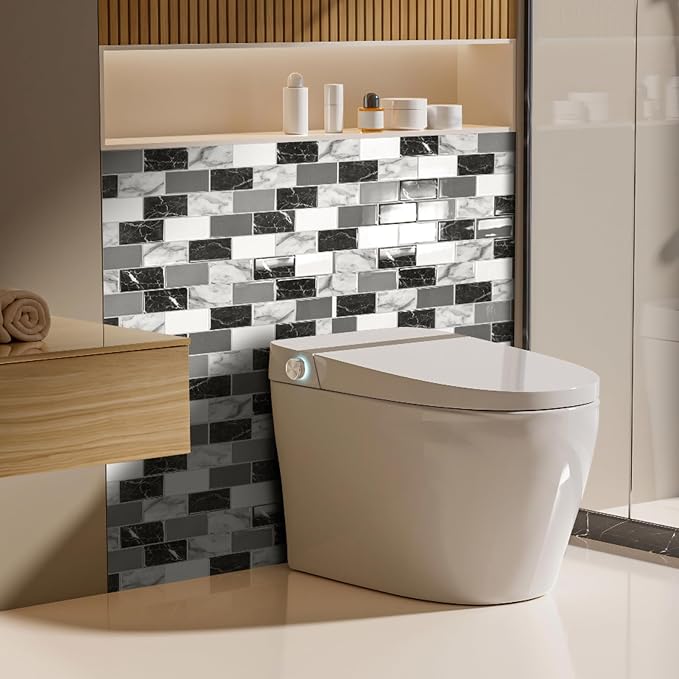 Art3d Peel and Stick Black White Grey Marble Wall Tiles – 12"x12" Thicker - Image 3