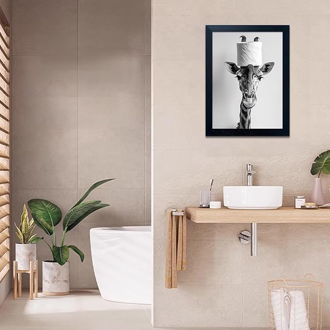 Framed Funny Bathroom Wall Art Giraffe - Image 8