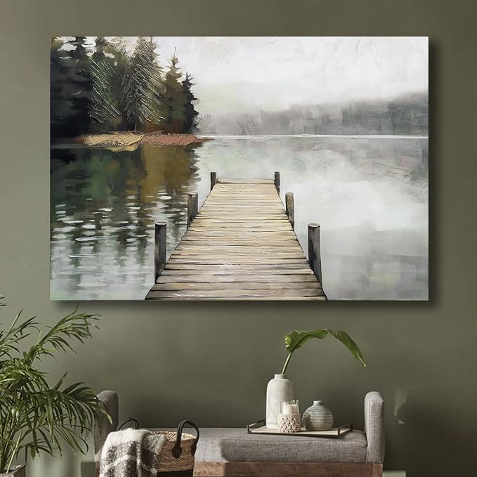 Nature Landscape Large Wall Art Canvas Picture，Horizontal Dock Forest Artwork - Image 3