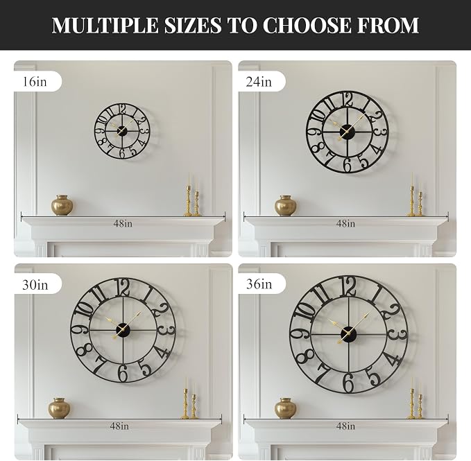 Cuspin 16 Inch Large Wall Clock, Modern Black Metal Clock - Image 7