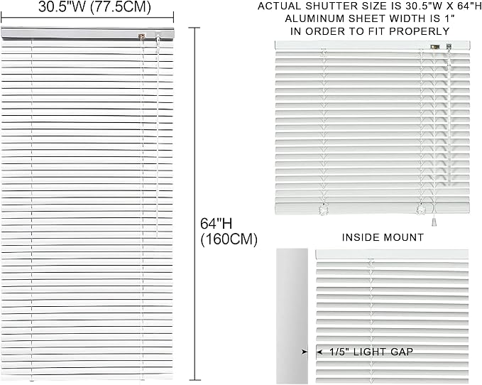 YIIBAII Mini Blinds Suitable for 31" W x 64" H Windows 1" Aluminum Horizontal - Image 6