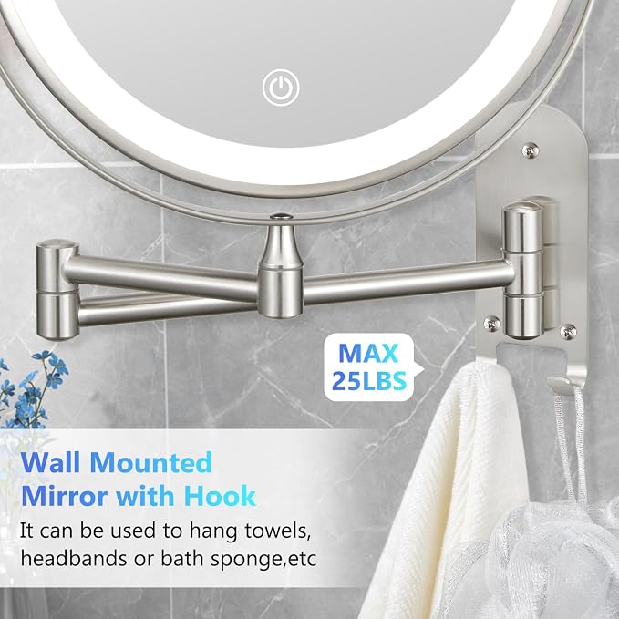 ALHAKIN 9" Wall Mounted Lighted Makeup Mirror, Rechargeable 1X/15X Magnifying - Image 6