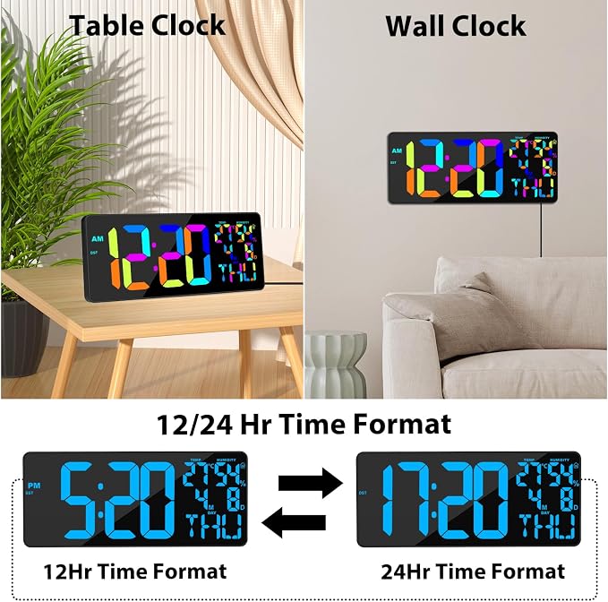 18" Digital Wall Clock Large Display, 11 RGB Color Changing Large Digital Wall - Image 7