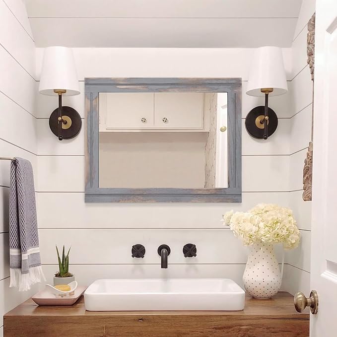 AAZZKANG Wood Framed Mirror Rectangular Rustic Wall Mirrors Decorative Large - Image 7