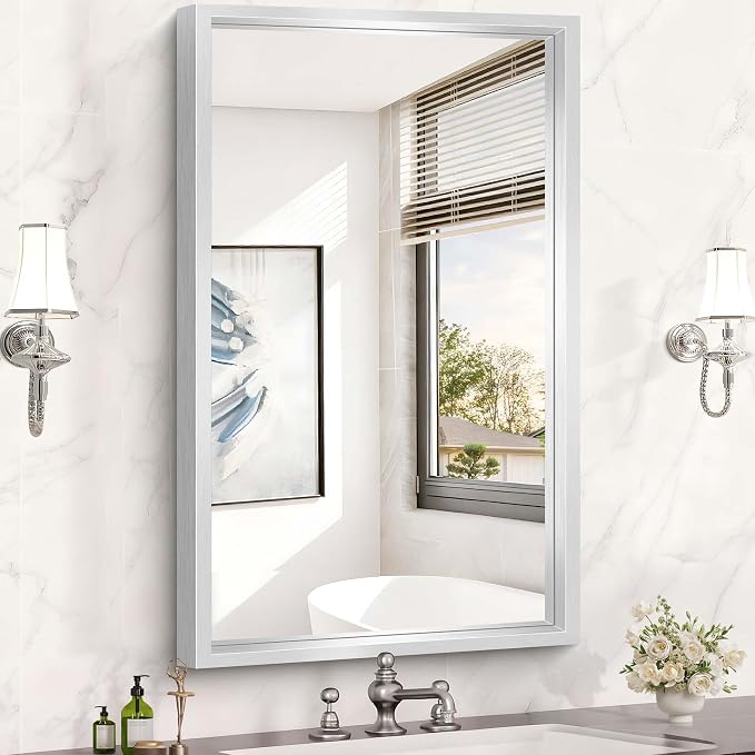 40x24 Silver Bathroom Mirror, Brushed Silver Rectangular Mirror by WelcometoCIVENO