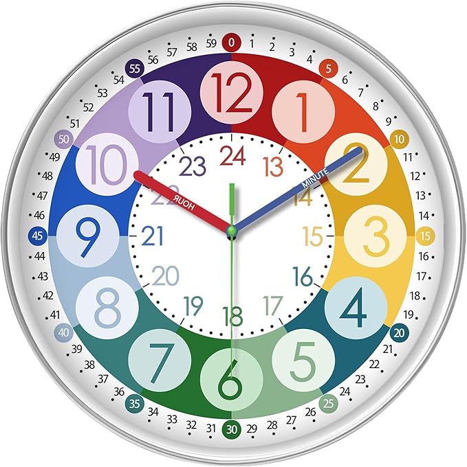 XFM Colorful Kids Wall Clock 14 Inch Silent Wall Clocks Battery Operated by XFMWallClock