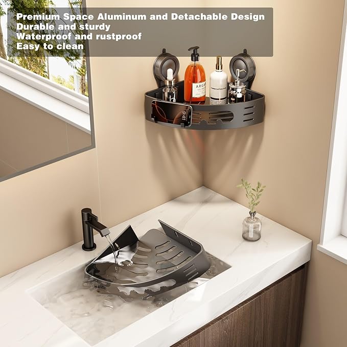 Voldra Corner Shower Caddy Suction Cup, Aluminum Corner Shower Shelves - Image 5