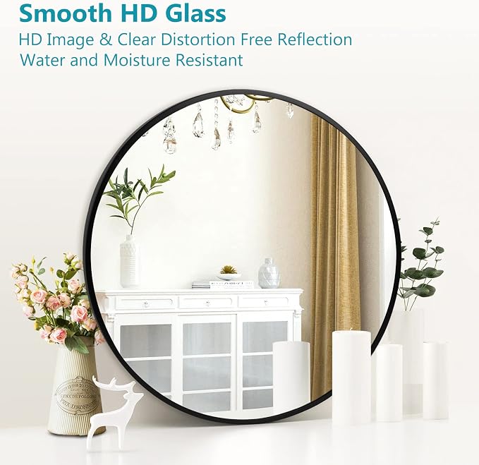 Fabuday Black Circle Mirror for Wall 22 inch - Image 6
