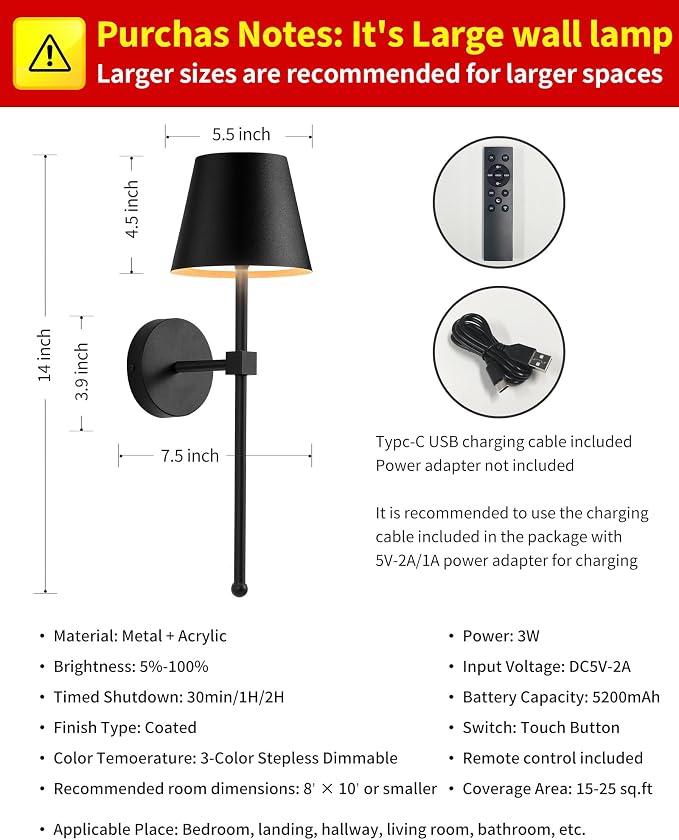 KDG Cordless Wall Sconces Set of 2, Wireless 5200mAh Rechargeable Battery LED - Image 5